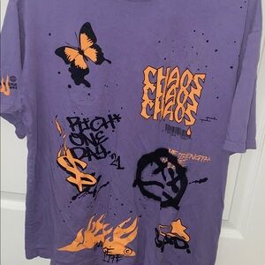 Purple Graphic T-Shirt with Orange Accents